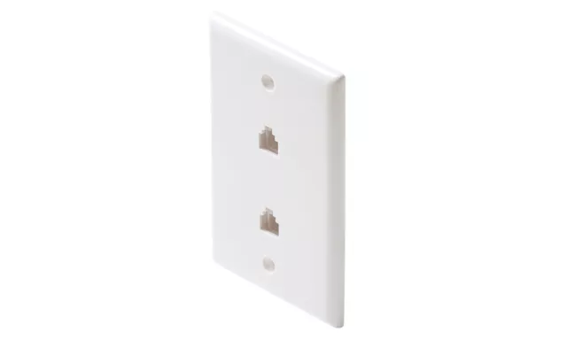 Steren Telephone 4C Looped Dual Jack Wall Plate White