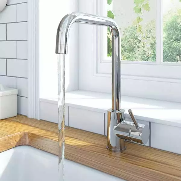 Schon L Spout Kitchen Sink Mixer Taps One Lever Tap Chrome Faucet UK