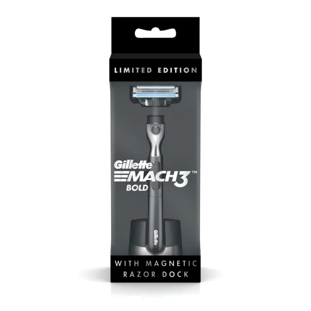 Gillette Mach3 Bold + Magnetic Razor Dock (afeitadora para hombres pesada y...