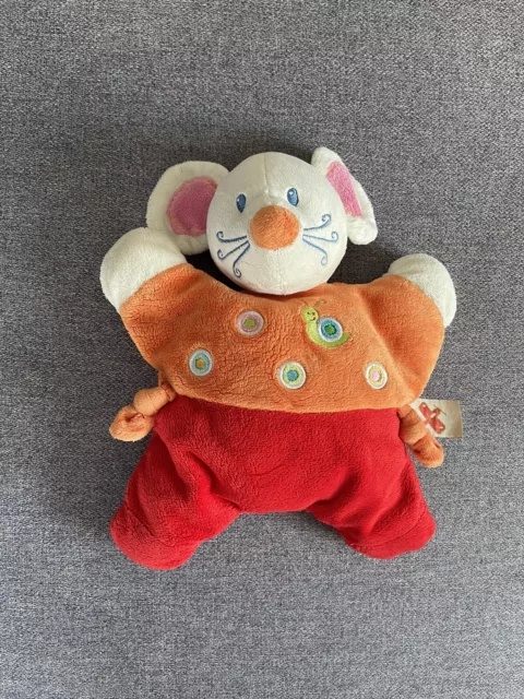 Doudou semi plat souris blanc orange rouge escargot NICOTOY