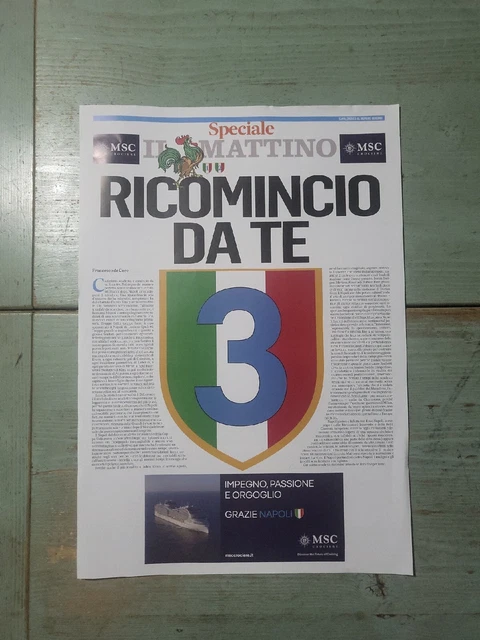 NAPOLI Ricomincio Da Tre Poster 3° SCUDETTO Il Mattino 5 Maggio 2023 CAMPIONI