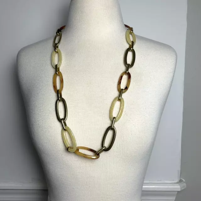 Vintage Mid Century Lucite Tortoise Shell Celluloid Chunky Large Link Necklace