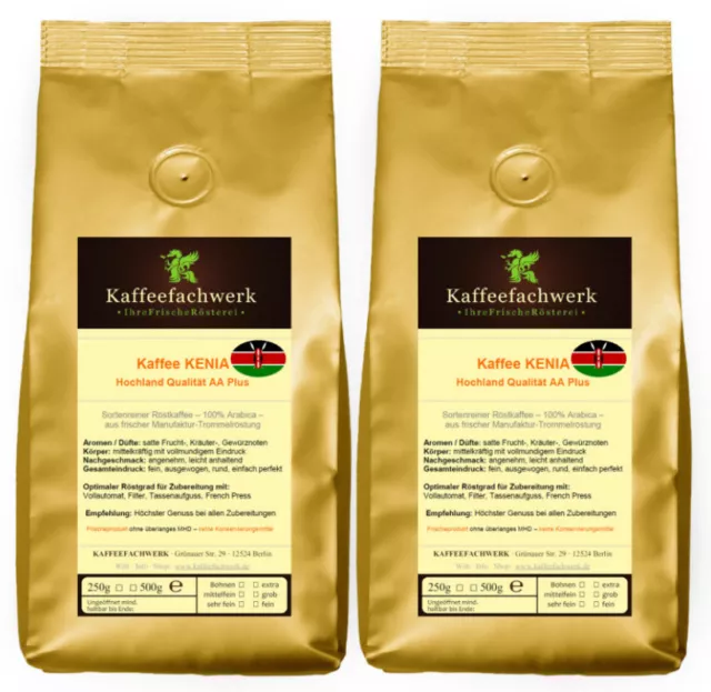 1kg Kaffeebohnen Kenia AA Plus frisch geröstet ♥ Beste Kaffeefachwerk-Qualität