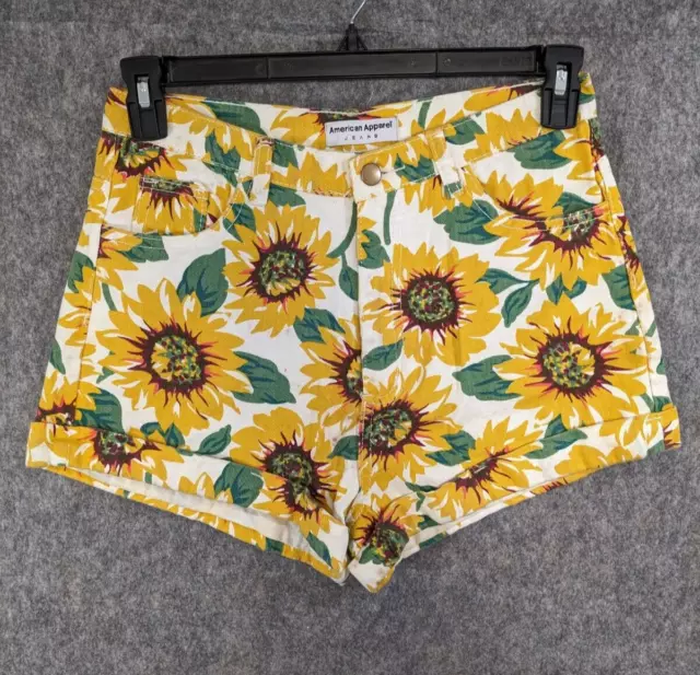 American Apparel Shorts Womens 29 Yellow Green White Sunflower Denim High Rise