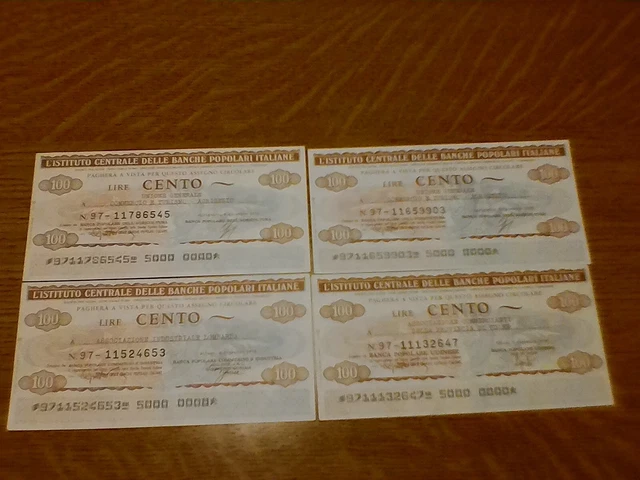 Miniassegni Ist. Cen. Banche Popolari Italiane - Lotto Ml1557 (N. 4 Emissioni)