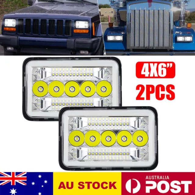 2PCS 4x6" Square LED Headlights Replacement Hi/Lo DRL Turn Light Sealed Beam H4