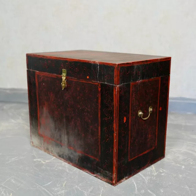 19th Century Painted Blanket Chest Chinoiserie Black Red Coffer Storage Antique