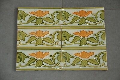 6 Pc Vintage D.K Trademark Flowers Embossed Ceramic Tiles,Japan 2