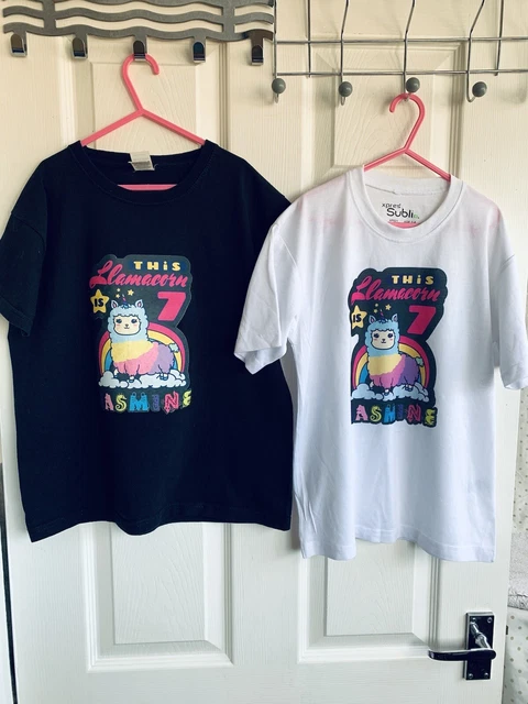girls clothes Bundle age 7-8 years x2 t-shirts tops tunic unicorn llama Jasmine