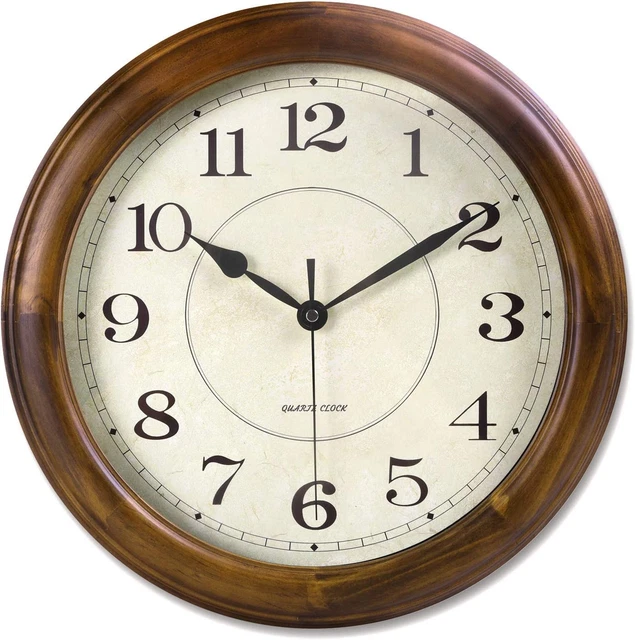 Wall Clock Wood 14 Inch Silent Wall Clock Large Decorative Battery Operated Non