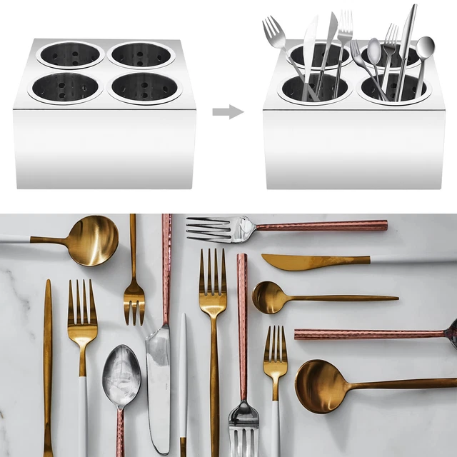 4-Hole Stainless Steel Cylinder Cutlery Rack Hollow Out Design Double Row New