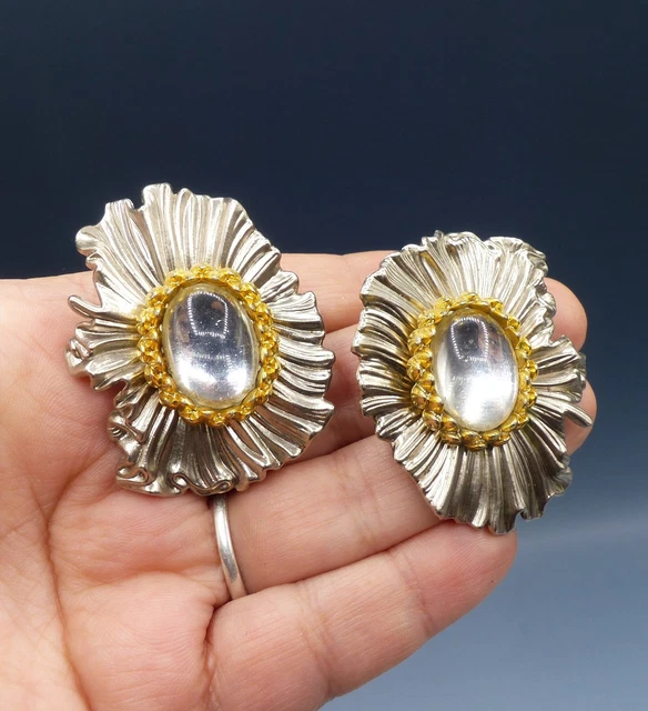 Boucles D'oreilles Art Déco – Clips Fleurs – Plaqué Or – Anciennes