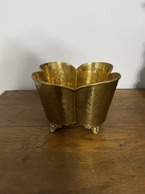 Vintage Solid Brass 4 sided  Footed planter.7”x5”.