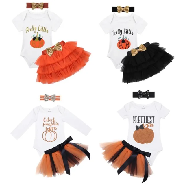 Kids Baby Girls Pumpkin Outfit Dress Halloween Party Casual Costume Tutu Skirt