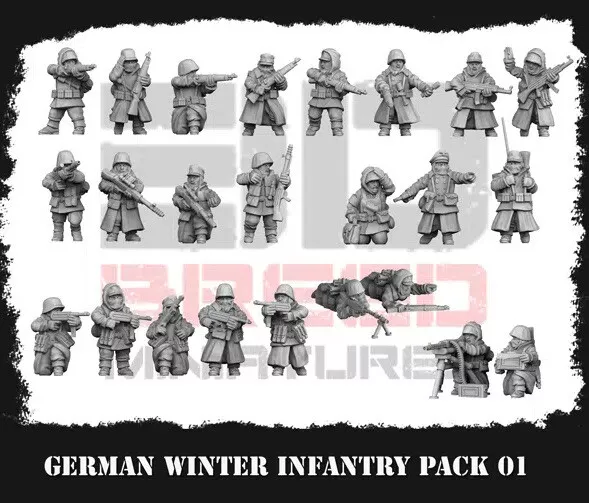 15mm WW2 German winter Infantry 50 Fig Bundle 3D Printed. Flames Of War
