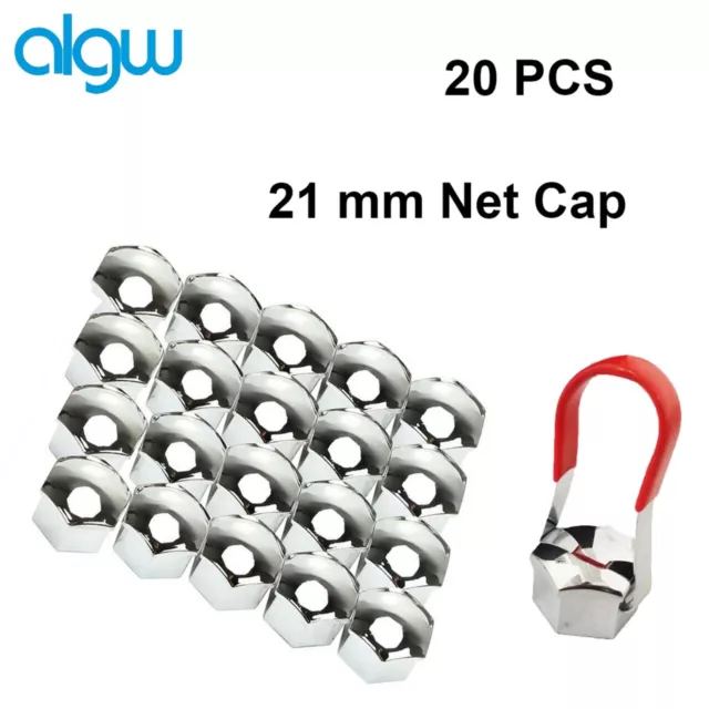 20 X 21 Mm Alloy Wheel Hex Nut/Bolt Caps Covers + Free Tool Chrome Universal