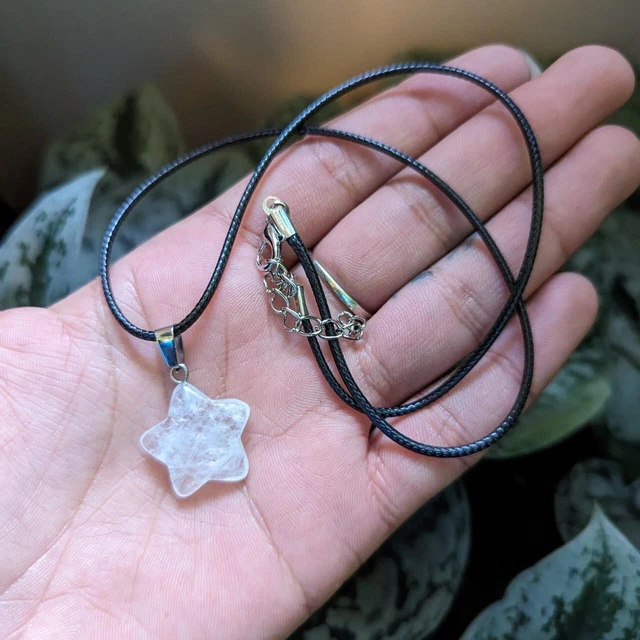 White Quartz Healing Crystal Star Stone 3/4" Pendant Natural Gem Necklace
