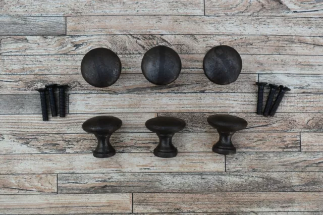 6x Vtg Cast Iron Door Knobs Round Gate Drawer Cabinet Kitchen Pulls Knob Handles