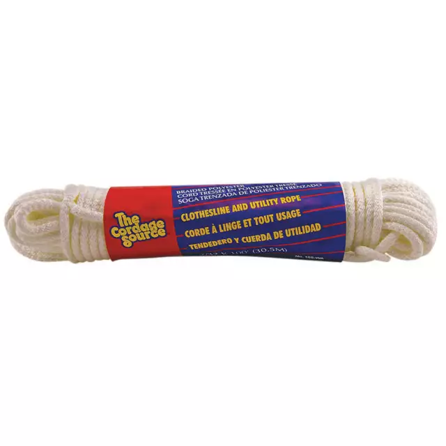 GRAINGER APPROVED 10S-WA Rope,100ft,Wht,20lb.,Polyester