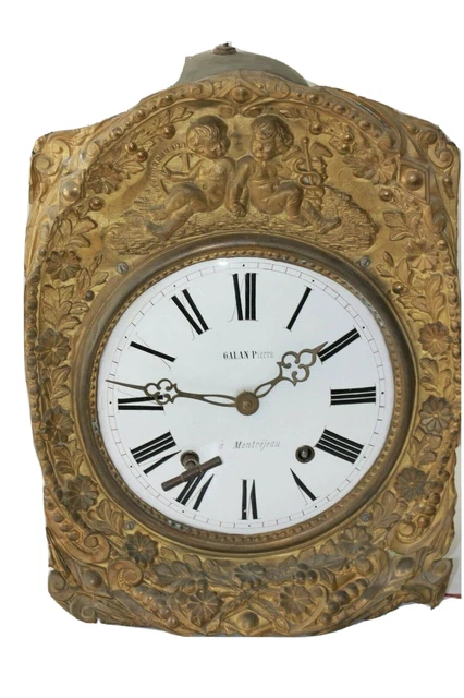 Cadre Fronton Ancien Pour Horloge De Cheminée (Cartel) - En Métal Doré - Pièce Détachée Vintage - Occasion