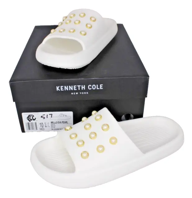 Kenneth Cole New York Womens Mello Eva Pearl Slide Sandals Shoes Size 7M White