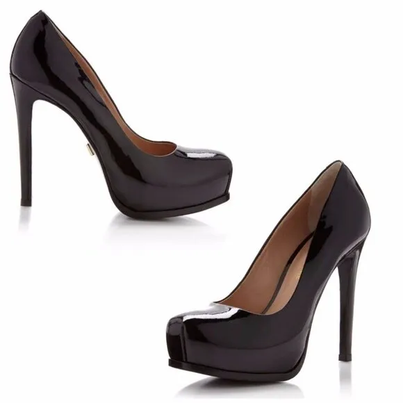 POUR LA VICTOIRE IRINA Black Patent Hidden Platform Pumps High Heels Size 8.5