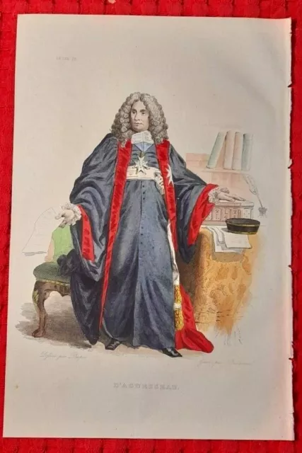 Gravure Aquaréllée XIXè - D'Aguesseau - Dupré -1835
