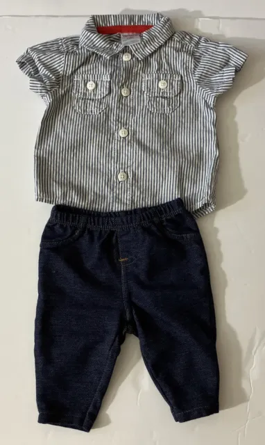 Carters Infant Boy Button Short Sleeve Shirt & Stretch Pants Set Blues Size NB