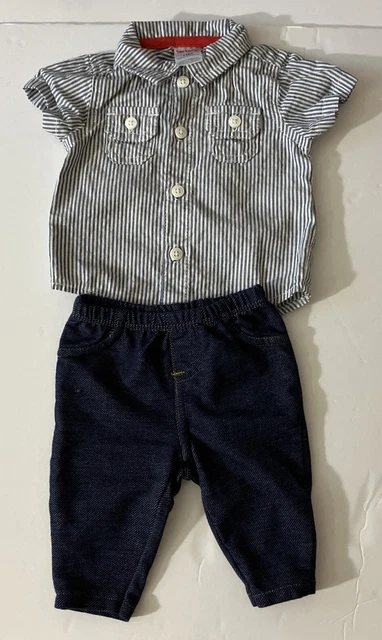 Carters Infant Boy Button Short Sleeve Shirt & Stretch Pants Set Blues Size NB