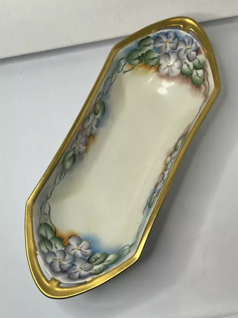 M.Z. Austria Porcelain Serving Bowl Hand Painted Floral & Gilded Rim 4.5”x12”