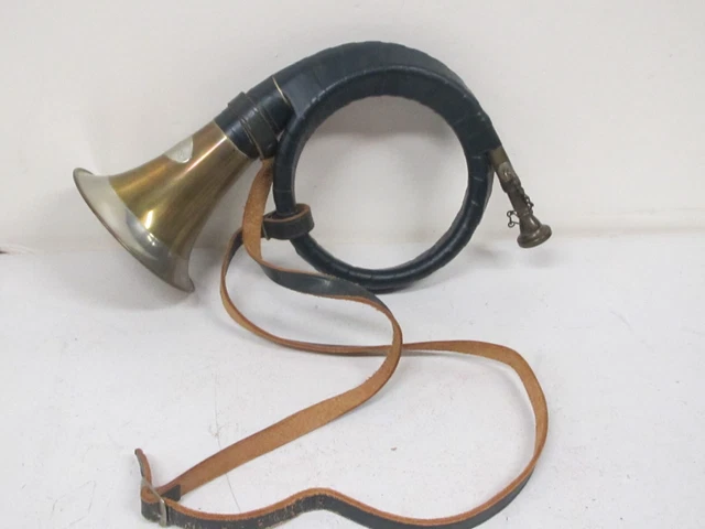 Furst Pless Brass German Hunting Horn Green Leather Wrap