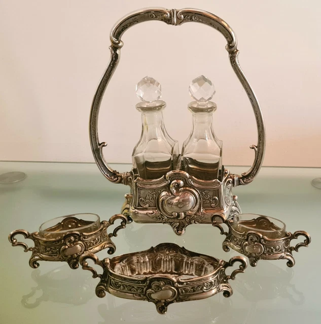 Set oliera antica argento 800 corredata sale, pepe , stile Liberty, anni 30