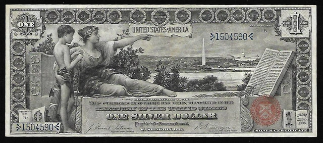 Fr. 224 1896 $1 One Dollar Educational Silver Cert Xf- Au # 316