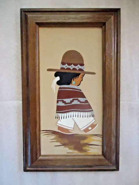 Vintage Navajo Indian Sand Painting Framed Native American 