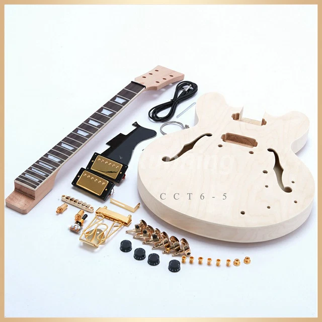 ZUWEI Unfinished 1 Electric Guitar Kit Part DIY Semi Hollow Body Gold Hardware