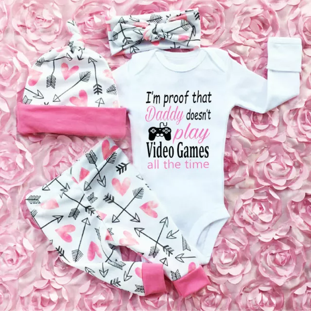 Newborn Toddler Baby Girls Clothes Romper Jumpsuit Bodysuit+Pants Outfits Set