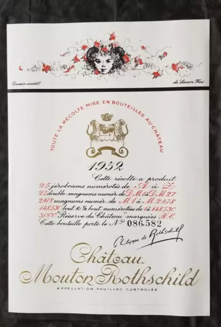 Vintage 1971 Promotional Wine Poster 1952 Chateau Mouton Rothschild Wine Label