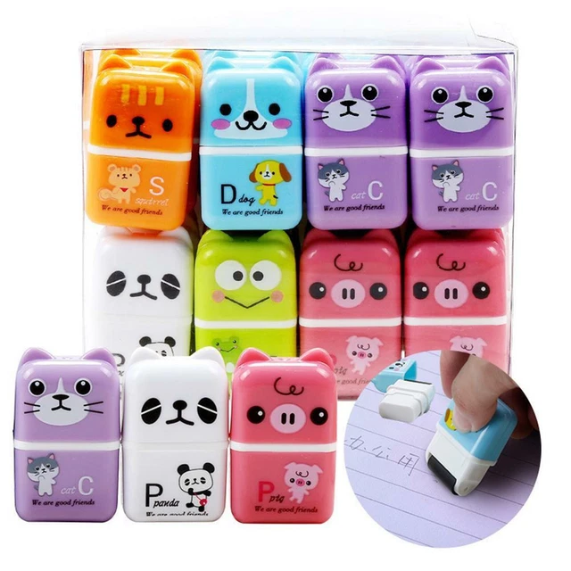3Pcs Kawaii Stationery Creative Roller Eraser Cute Cartoon Rubber Student G Top