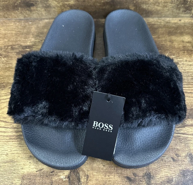 HUGO BOSS BAY Fur Sliders Ladies Black Size UK 8 41 REF236 59.99 PicClick UK