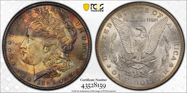 1886-P Morgan Dollar PCGS MS63 Vivid EOR Defined Lines Rainbow Toned W/Video 3