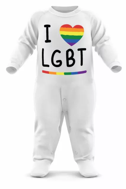 I Love LGBT Gay Pride Baby Romper Suit Lesbian Babygrow Equality Rainbow Cute