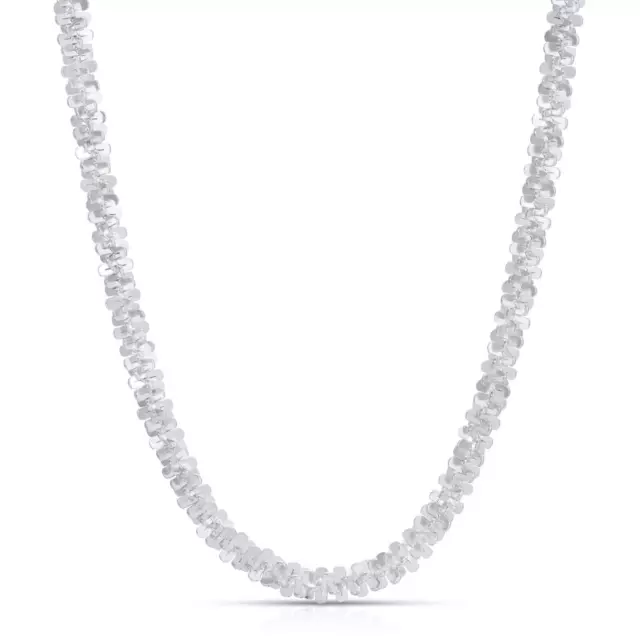 Solid 925 Sterling Silver Diamond Cut Margarita Sparkle Rock Chain Necklace 3mm