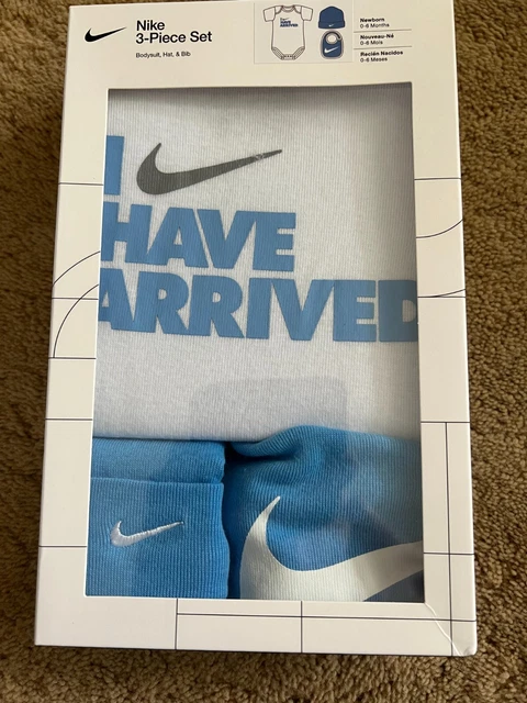 Nike Newborn Baby Boys Size 0-6 Months Blue Bodysuit Bib 3 Piece Set
