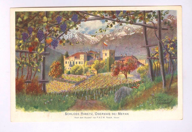 CARTOLINA MERANO - SCHLOSS RAMETZ OBERMAIS bei MERAN von aquarell REISCH 432 -NV