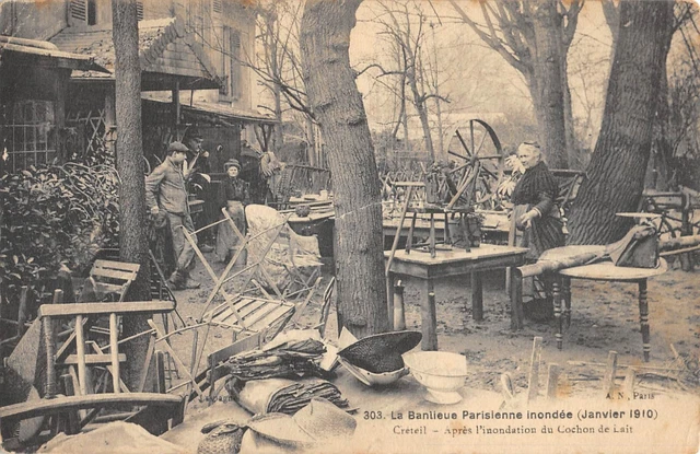 Cpa 94 Creteil / La Banlieue Inondee 1910 / Apres L'inondation Du Cochon De Lait