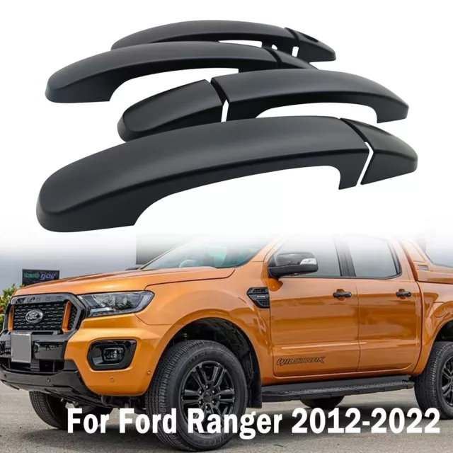 Matte Black For Ford Ranger 2012-2022 T6 T7 T8 4Pcs Door Handle Covers Caps Trim