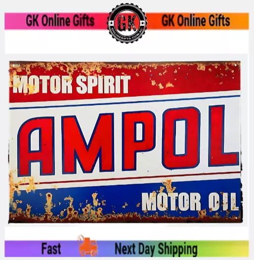 Metal Tin Sign - Ampol Motor Oil Large 35 x 50 - Gift Ideas 4 Mancave Bar Signs