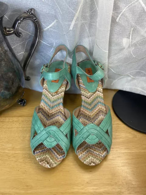 Miz Mooz Wilma Turquoise Leather Ankle Strap Heeled Sandal Women’s Size 7