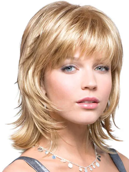 Natural Golden Blonde Side Parting 100% Human Hair Medium Wig For Women's 12Inch