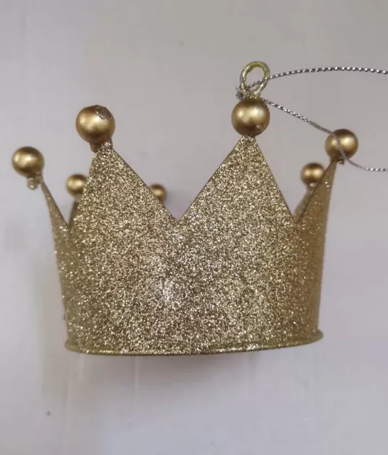 Crown Tiara Ornament Gold Glitter King Queen Princess Prince Royalty Christmas